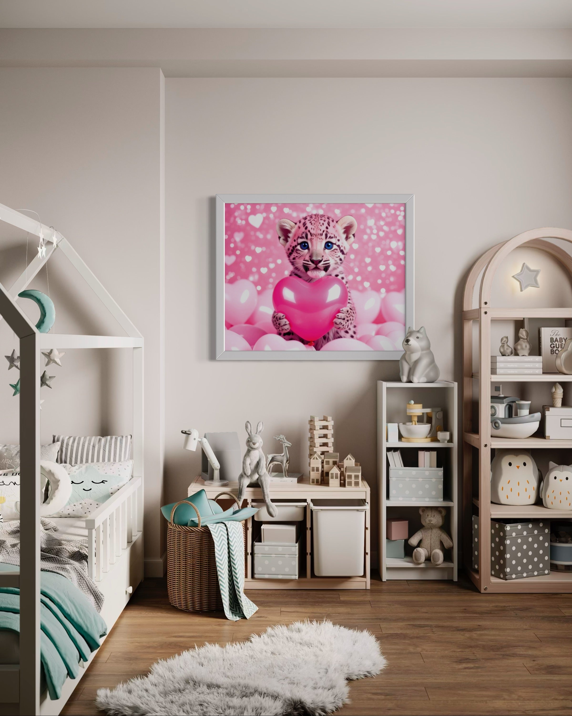 Baby Leopard with Pink Hearts Museum Print