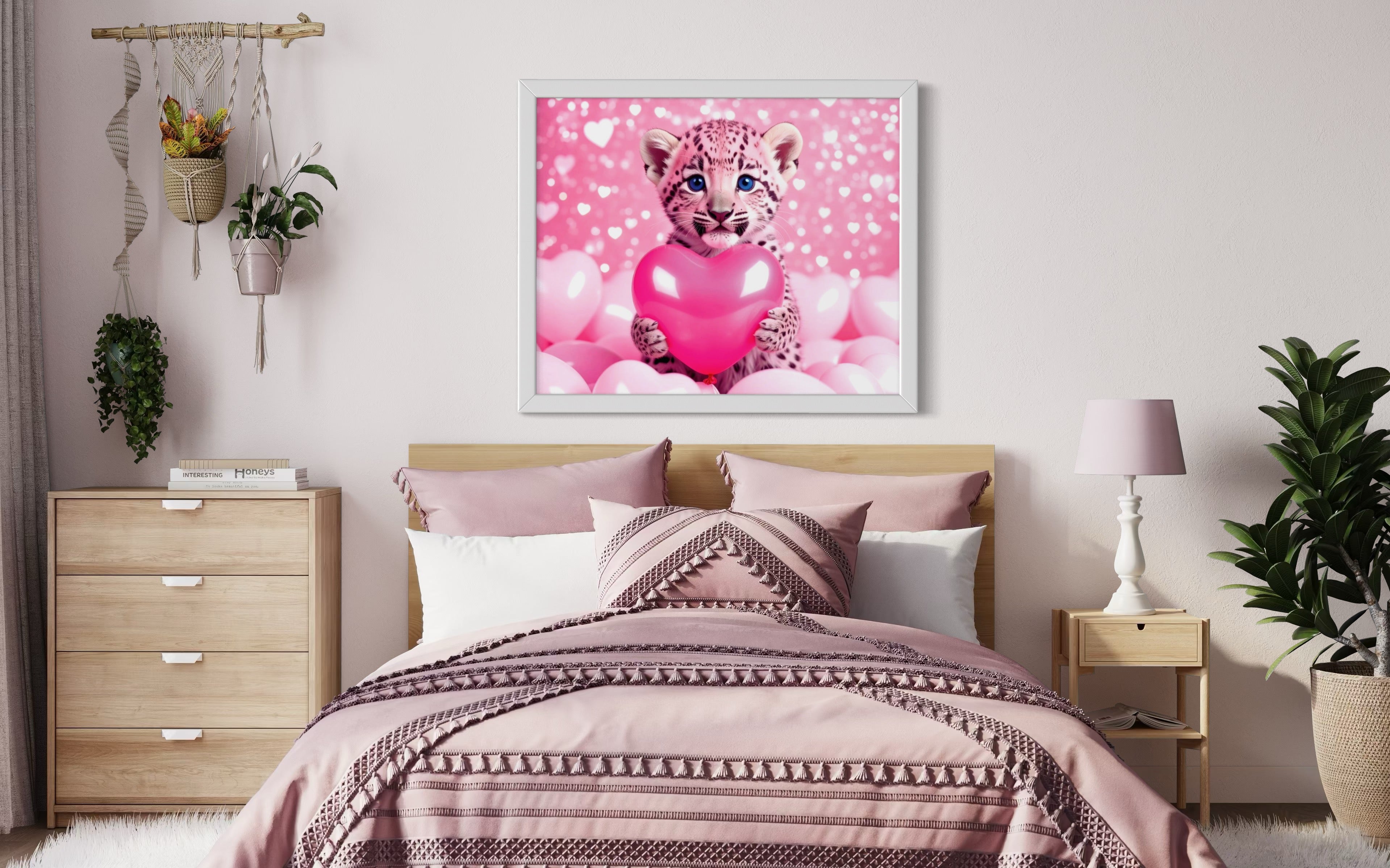 Baby Leopard with Pink Hearts Museum Print
