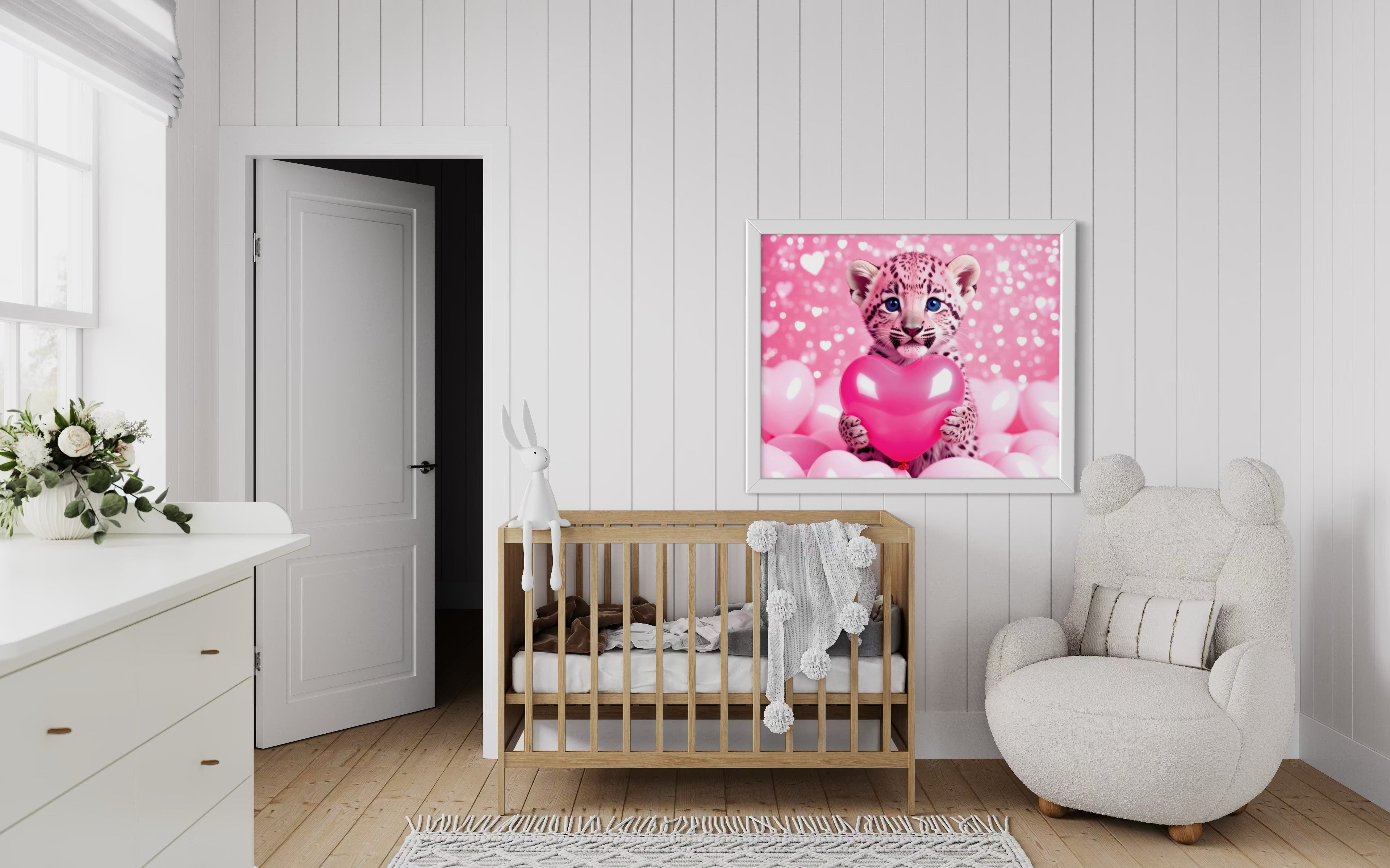 Baby Leopard with Pink Hearts Museum Print