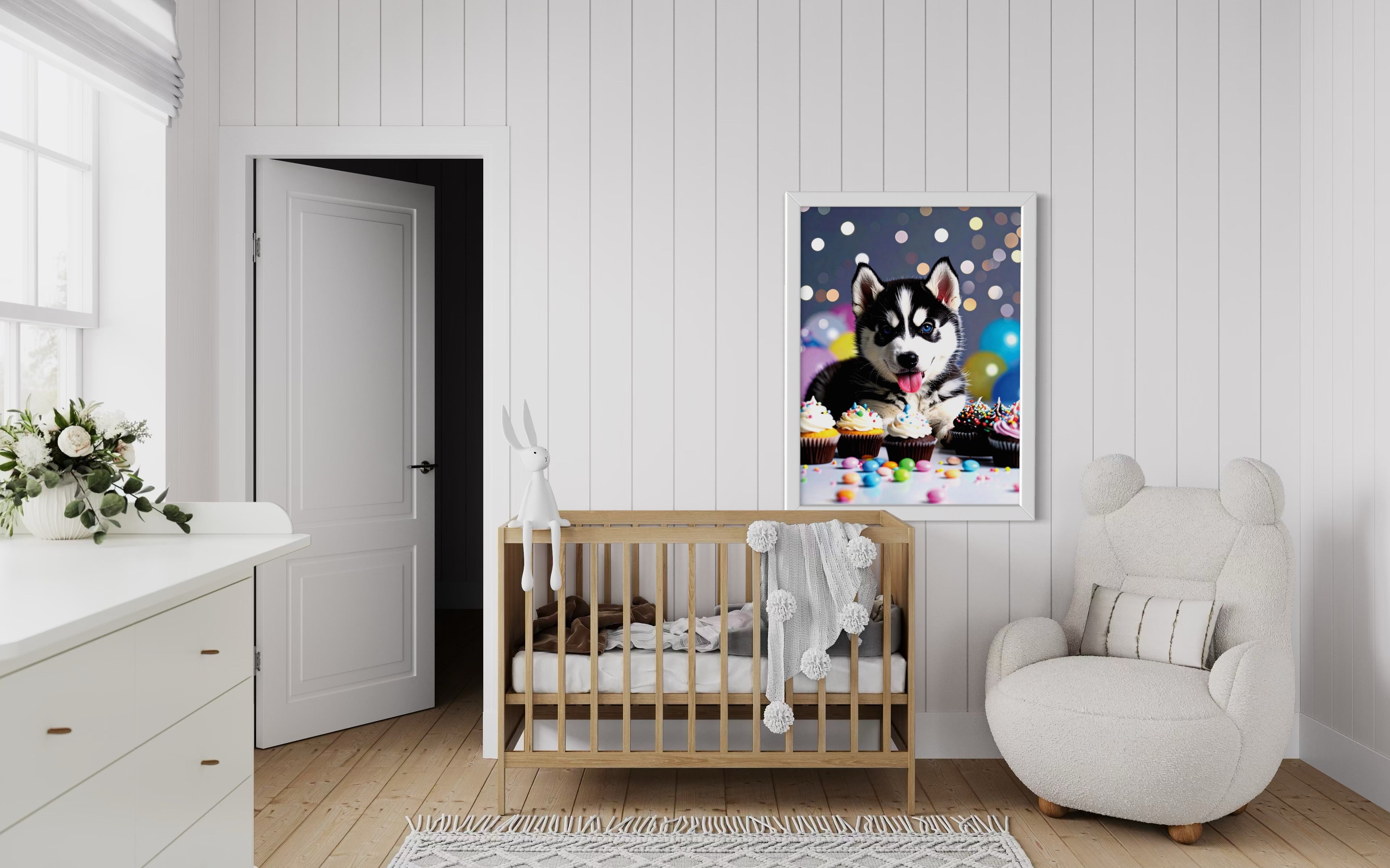 Husky Pup with Candy and Cupcakes Museum Print