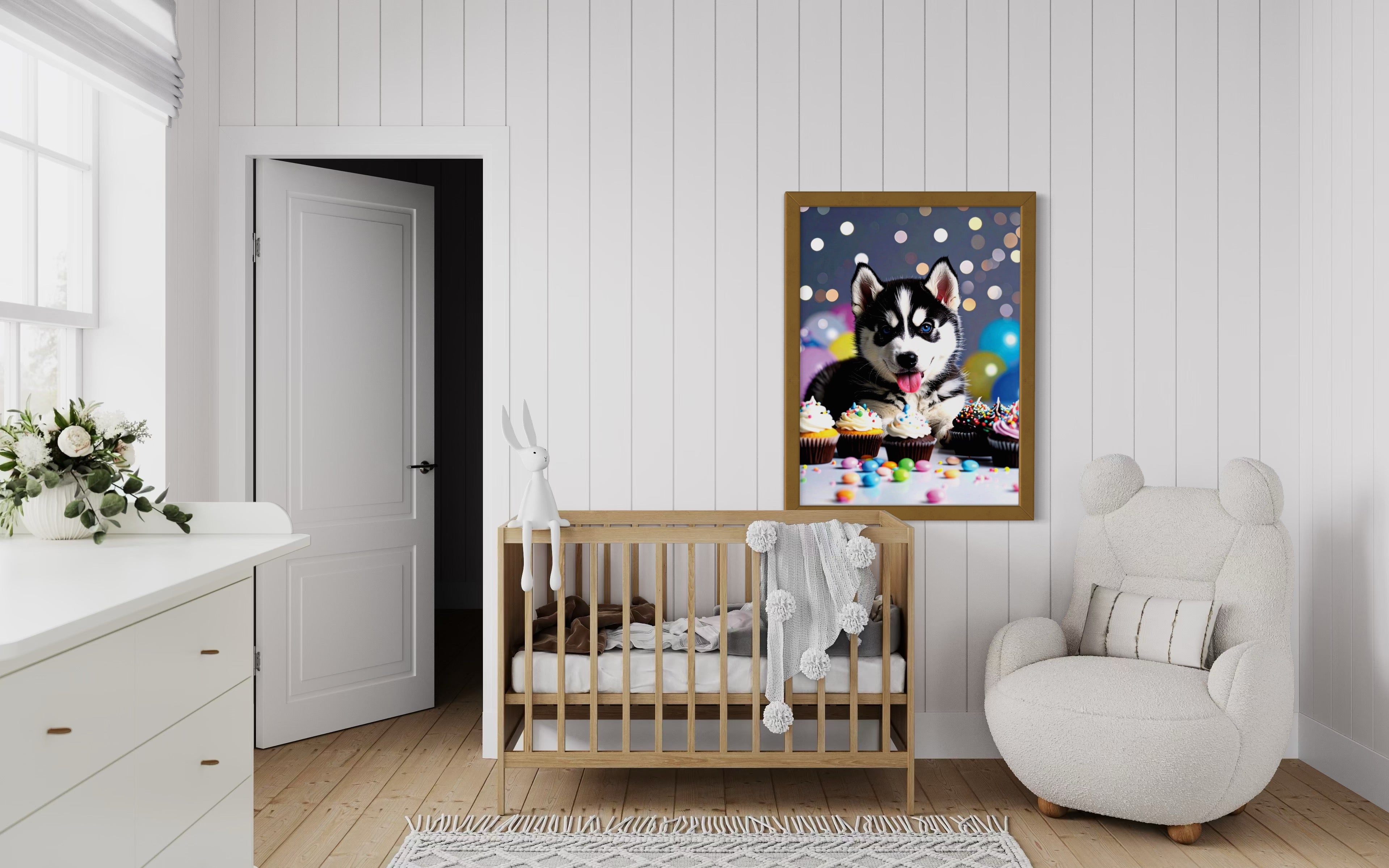 Husky Pup with Candy and Cupcakes Museum Print