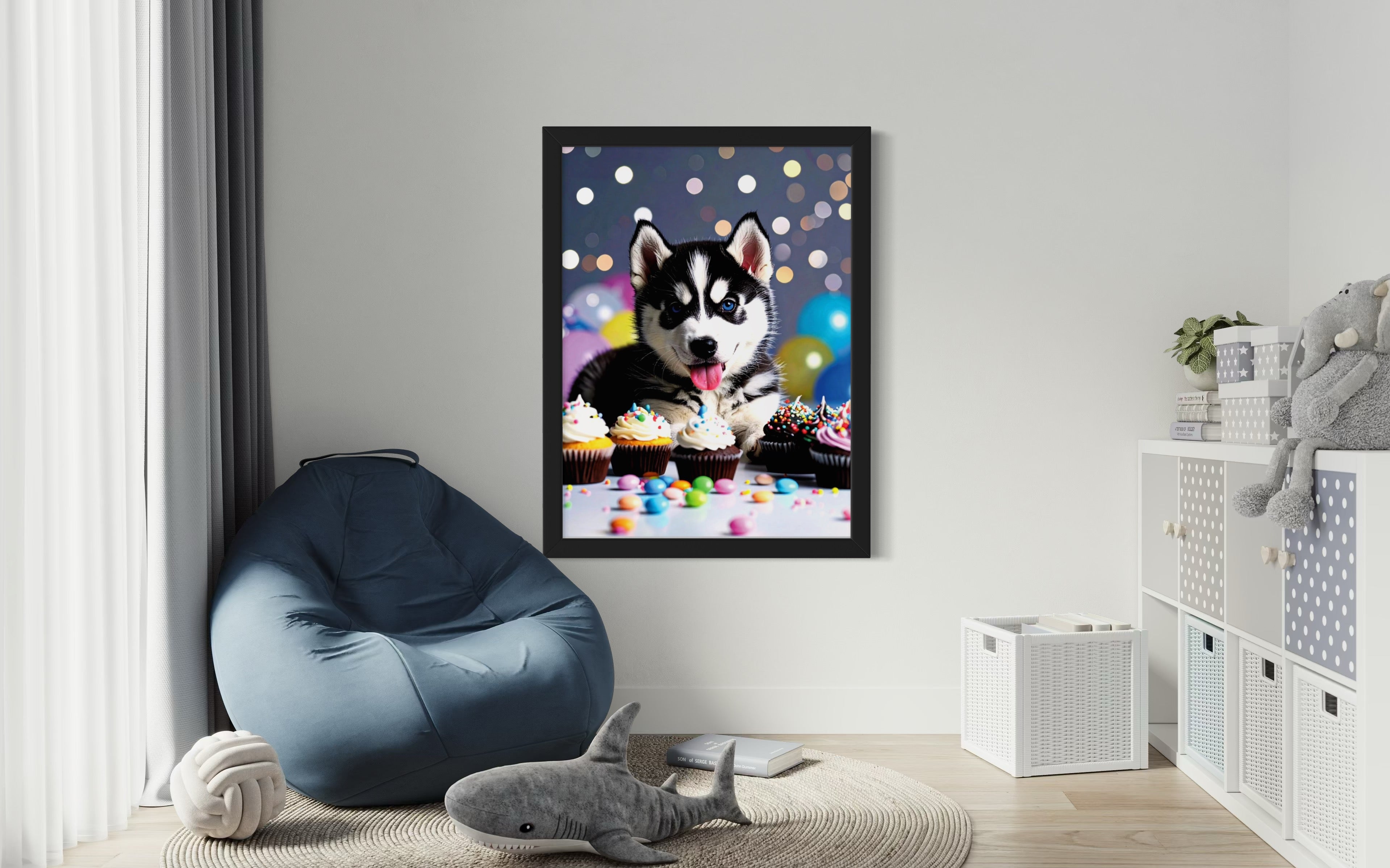 Husky Pup with Candy and Cupcakes Museum Print