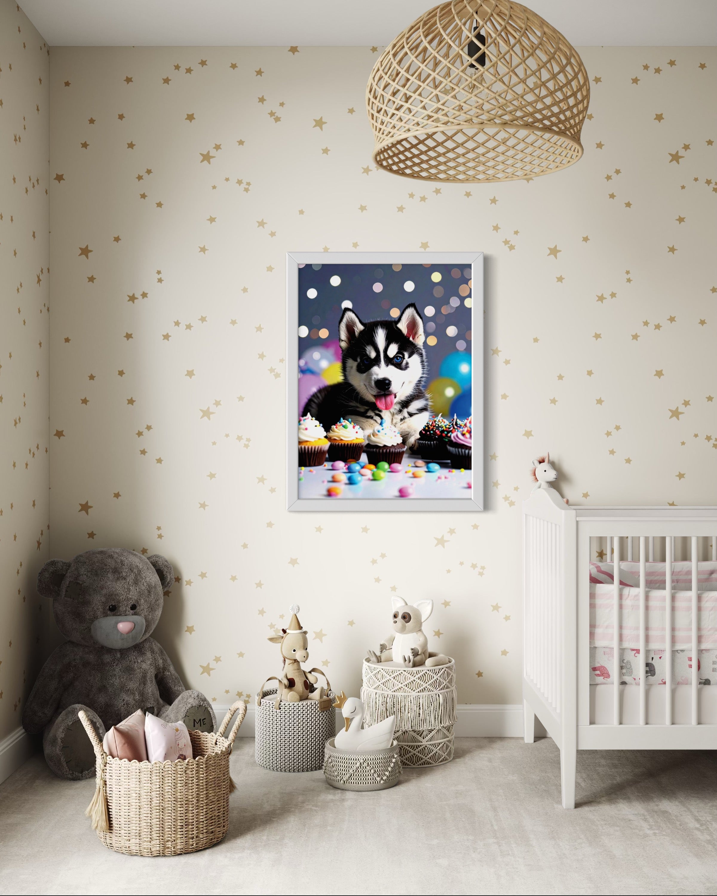 Husky Pup with Candy and Cupcakes Museum Print