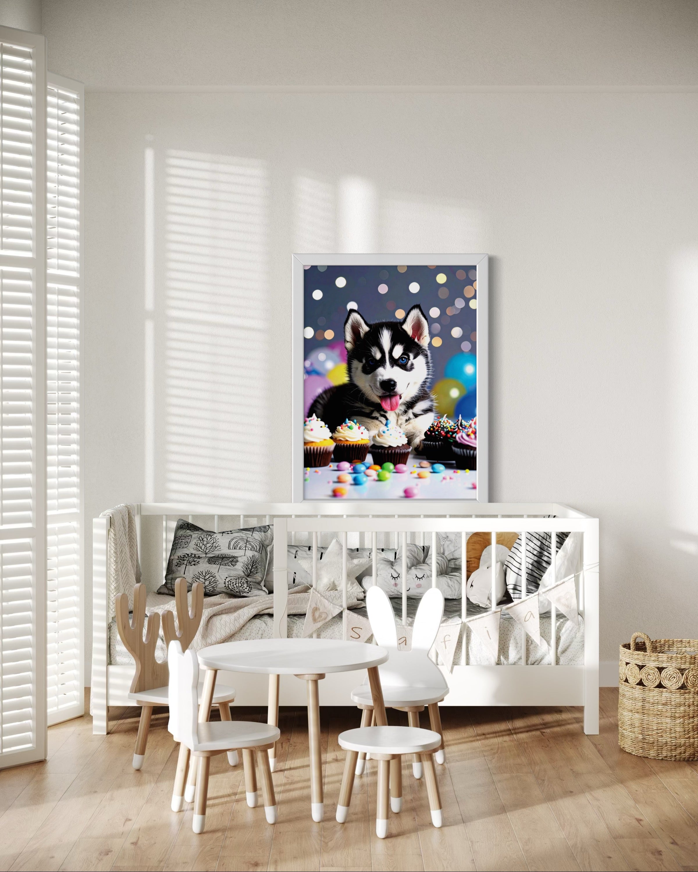 Husky Pup with Candy and Cupcakes Museum Print