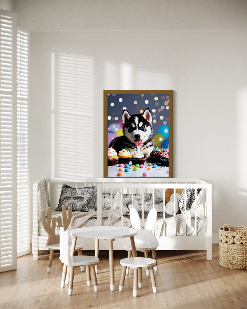 Husky Pup with Candy and Cupcakes Museum Print