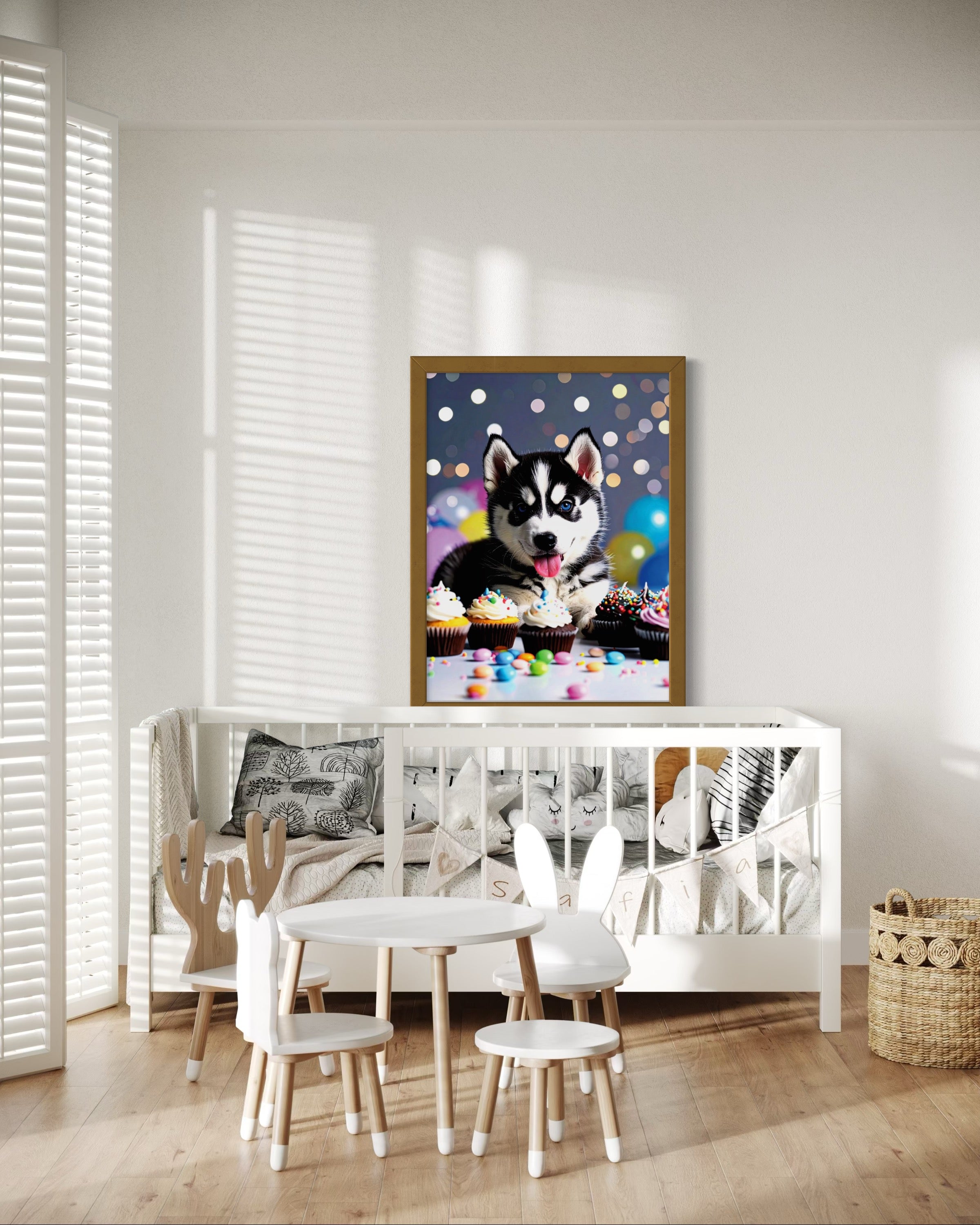 Husky Pup with Candy and Cupcakes Museum Print