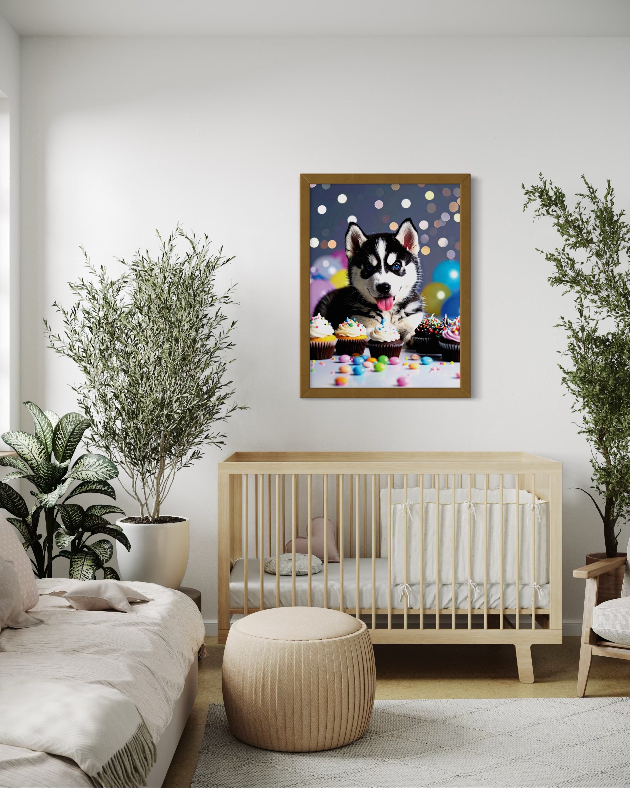 Husky Pup with Candy and Cupcakes Museum Print