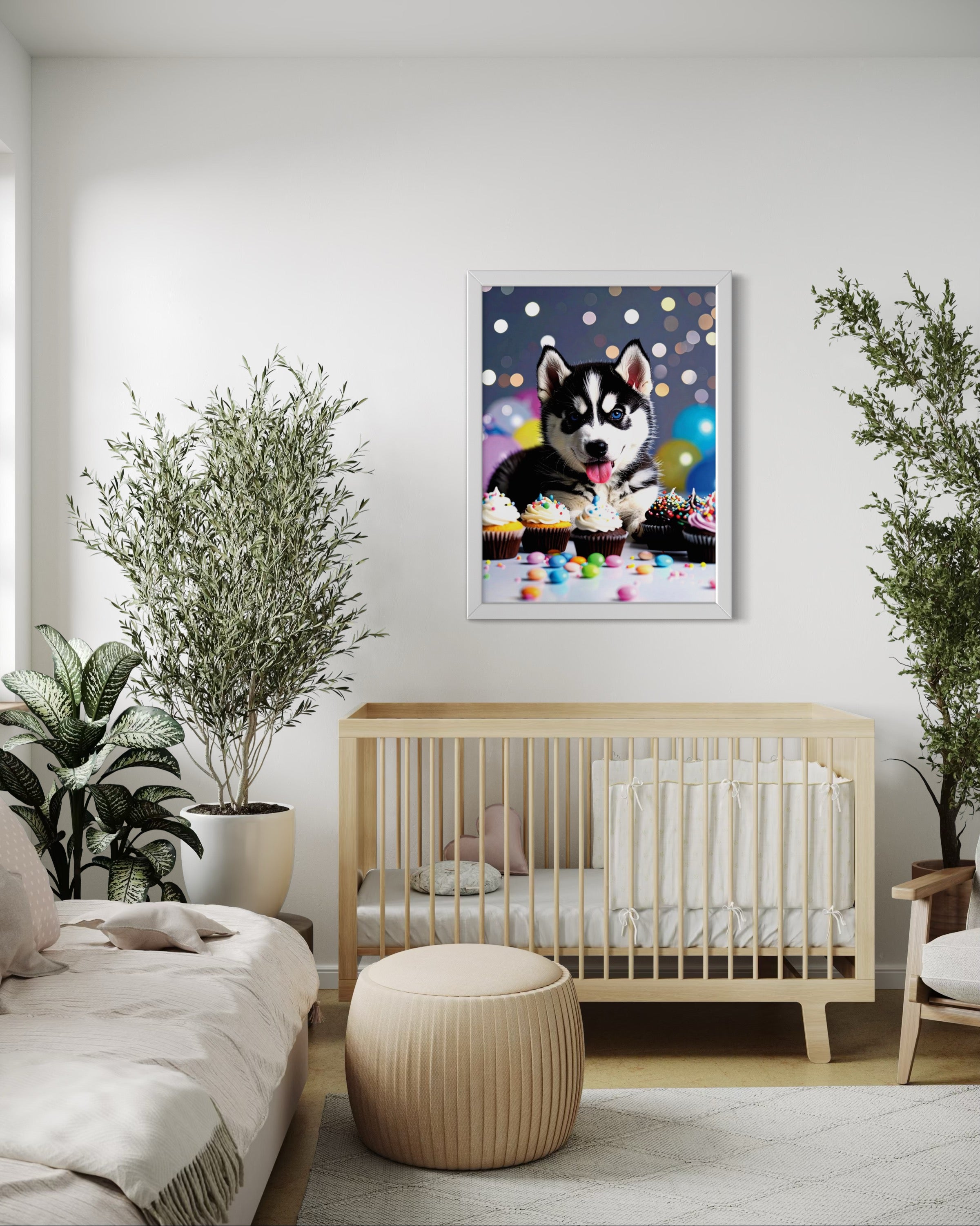 Husky Pup with Candy and Cupcakes Museum Print