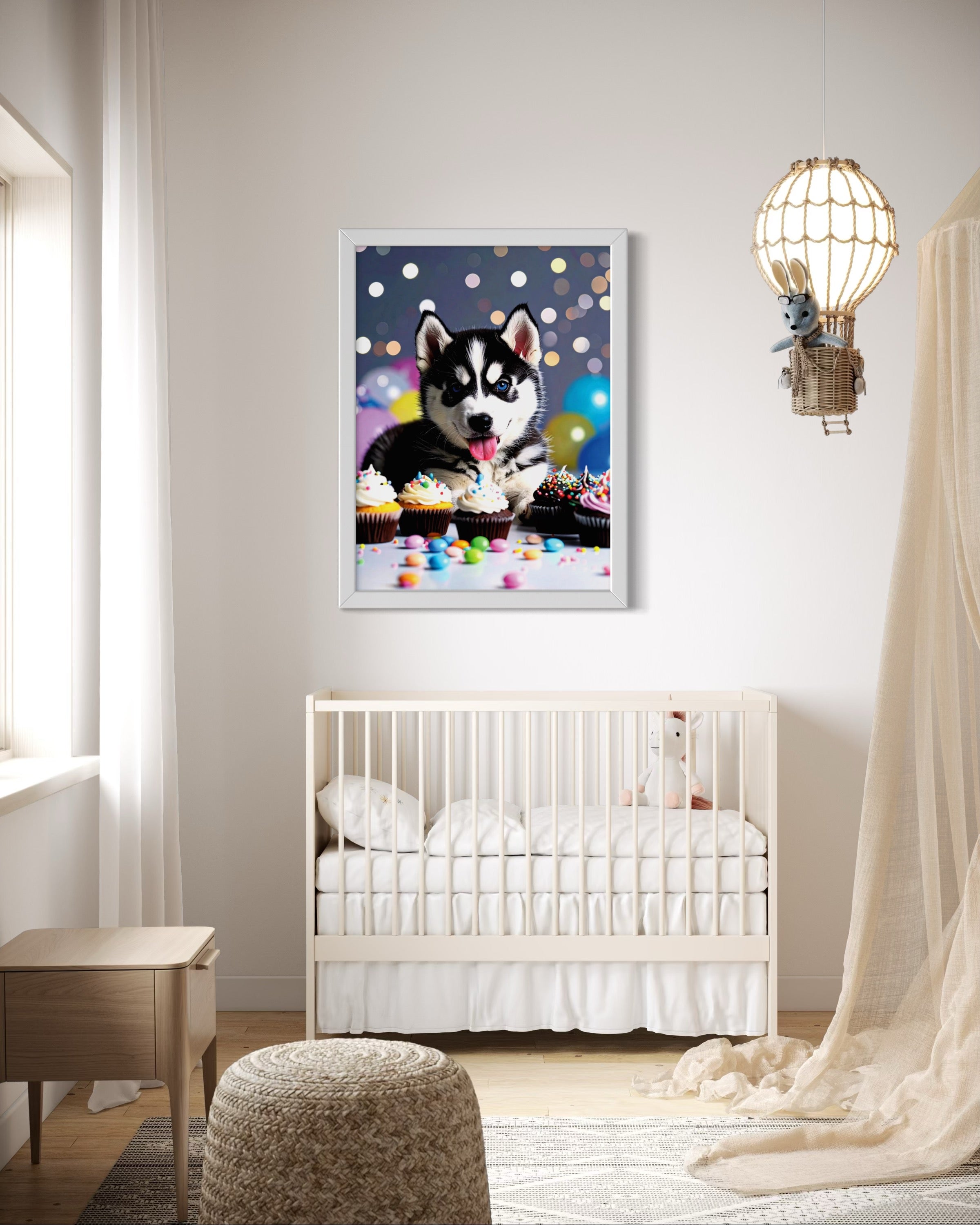Husky Pup with Candy and Cupcakes Museum Print