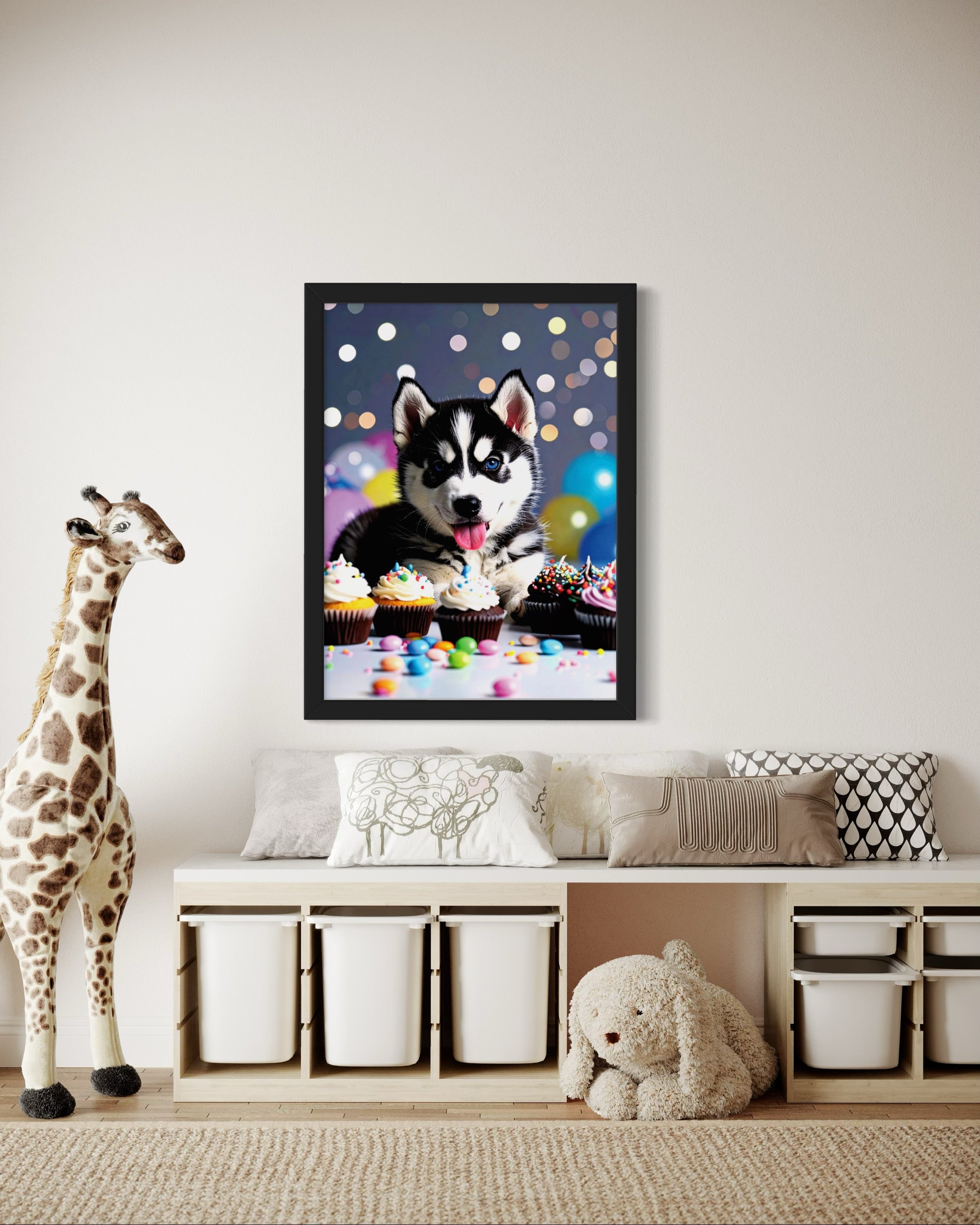 Husky Pup with Candy and Cupcakes Museum Print