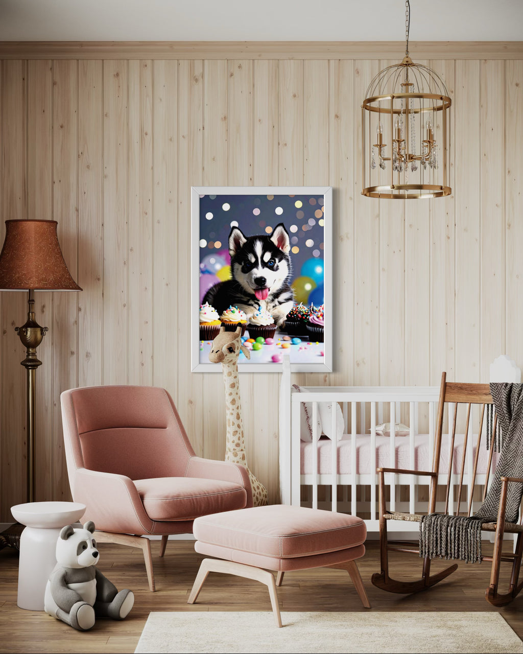 Husky Pup with Candy and Cupcakes Museum Print