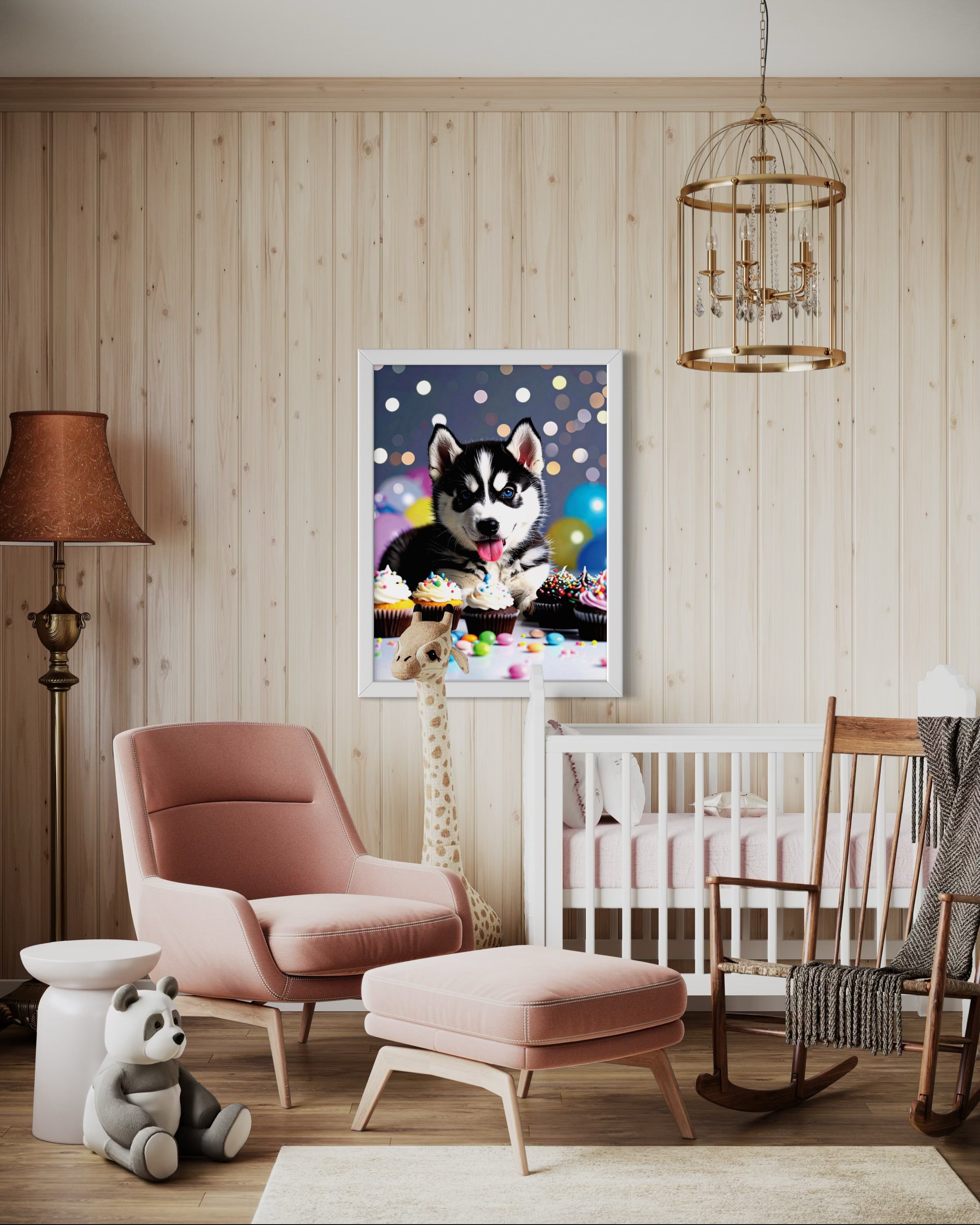 Husky Pup with Candy and Cupcakes Museum Print