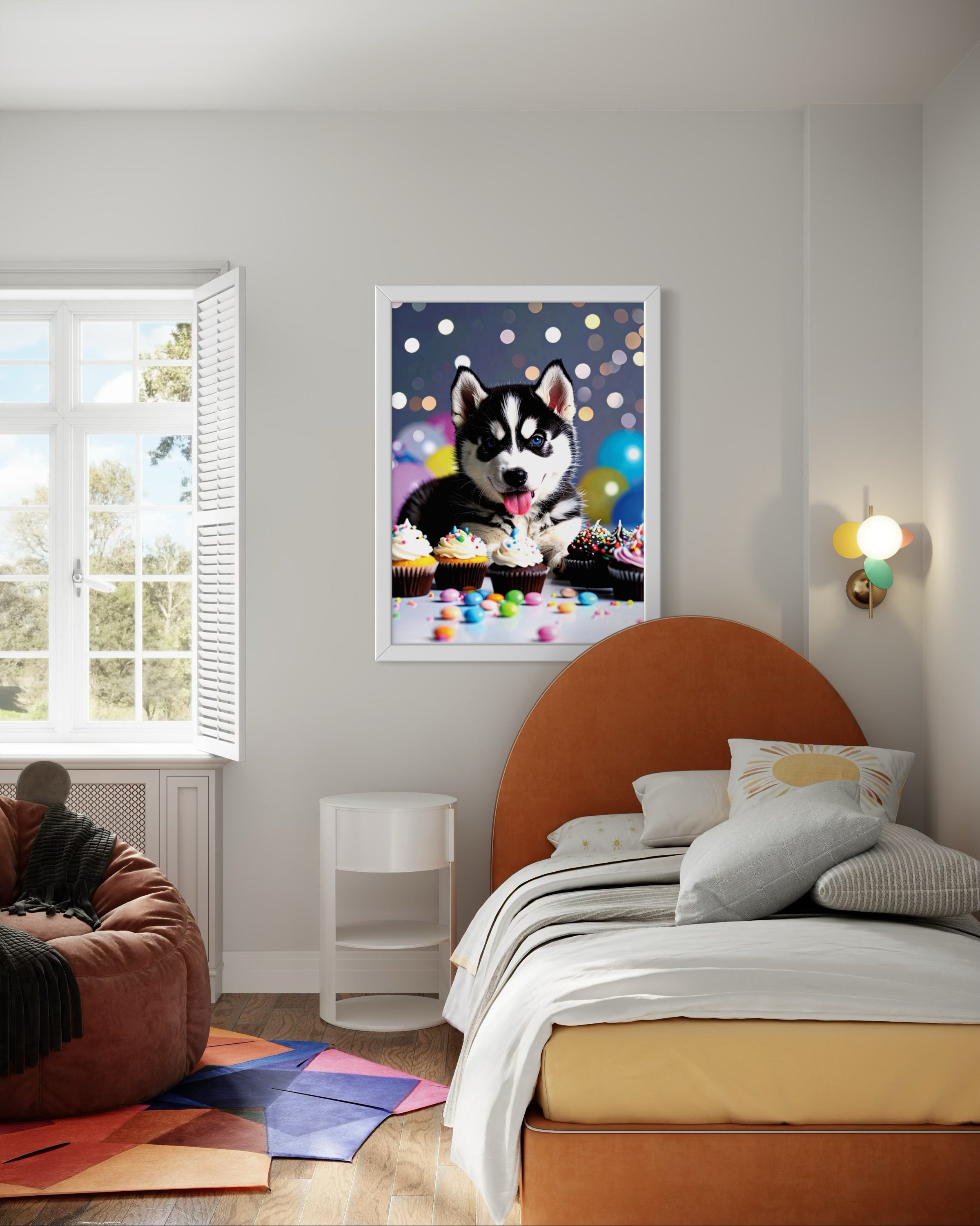 Husky Pup with Candy and Cupcakes Museum Print
