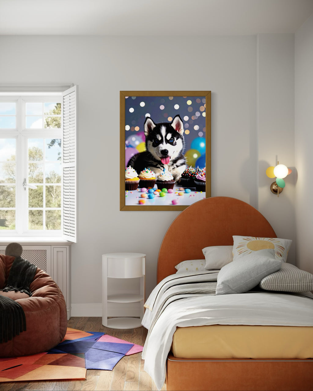 Husky Pup with Candy and Cupcakes Museum Print