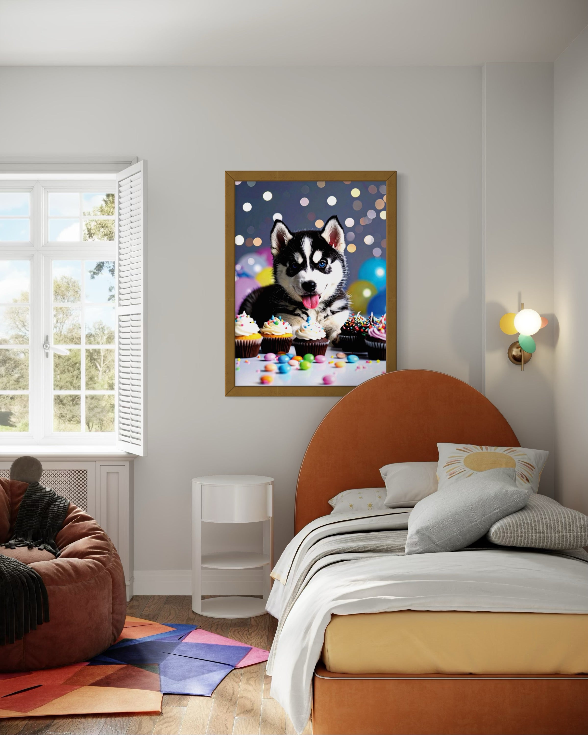 Husky Pup with Candy and Cupcakes Museum Print