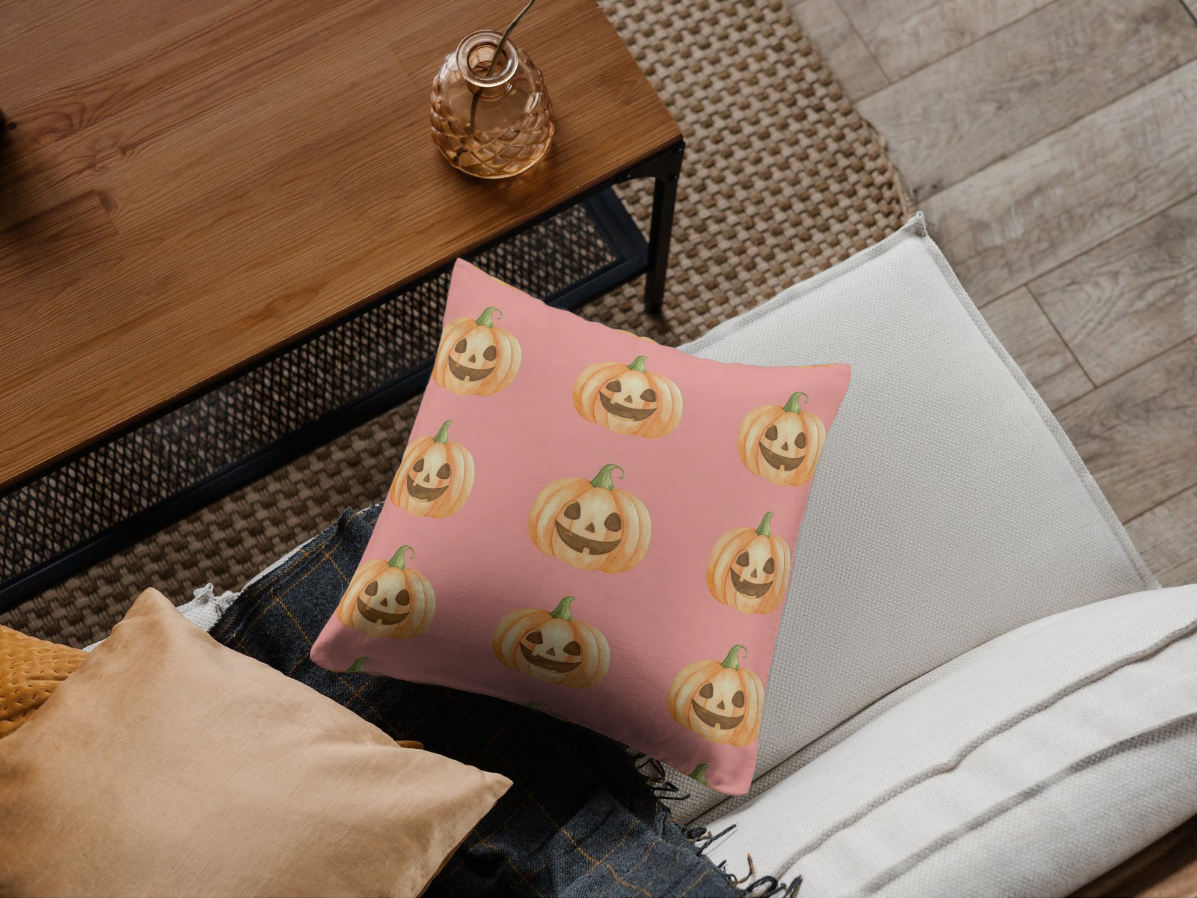 Light Pink Jack O Lantern Pillow Case