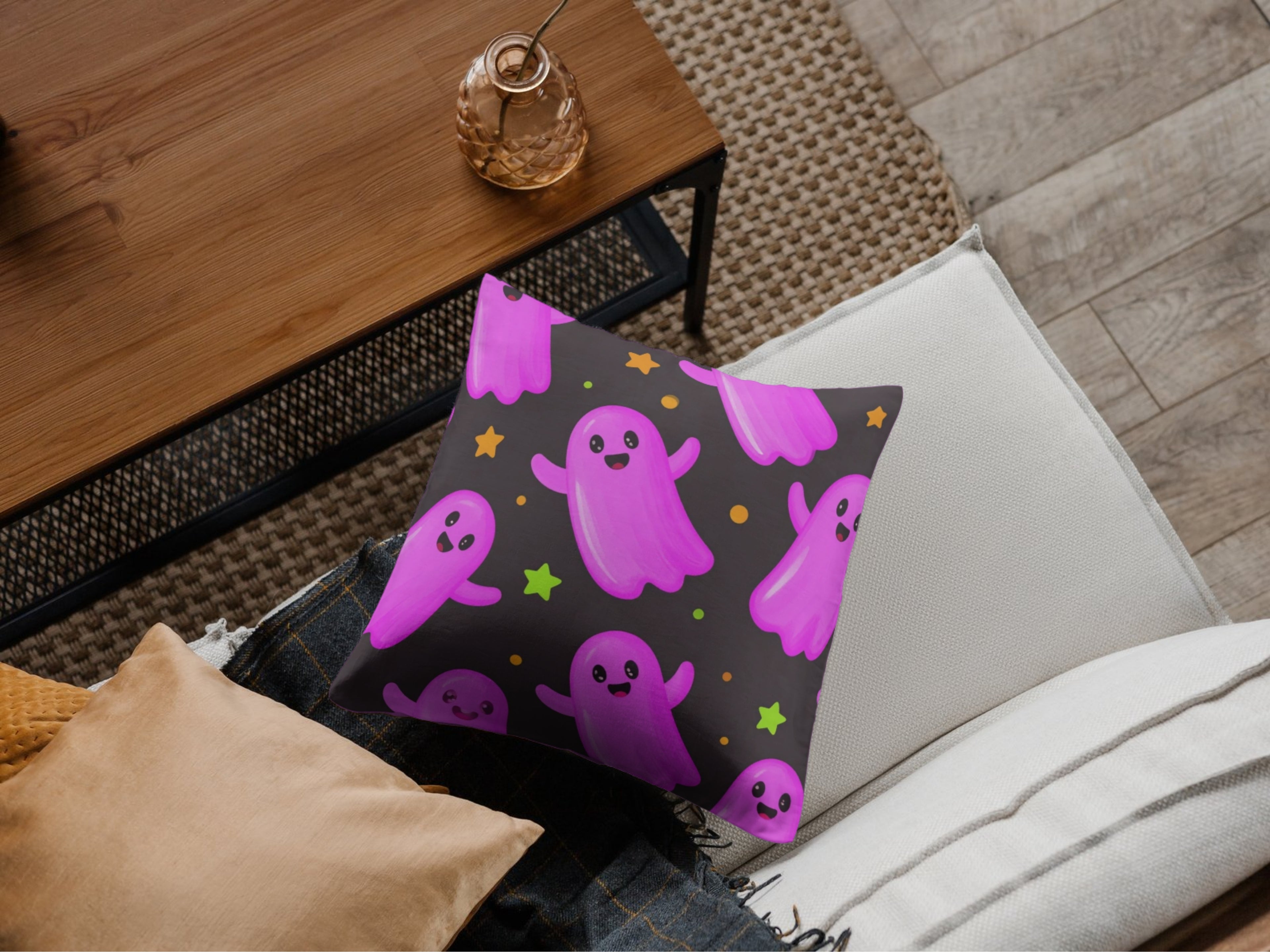 Hot Pink Ghost Pattern Pillow Case
