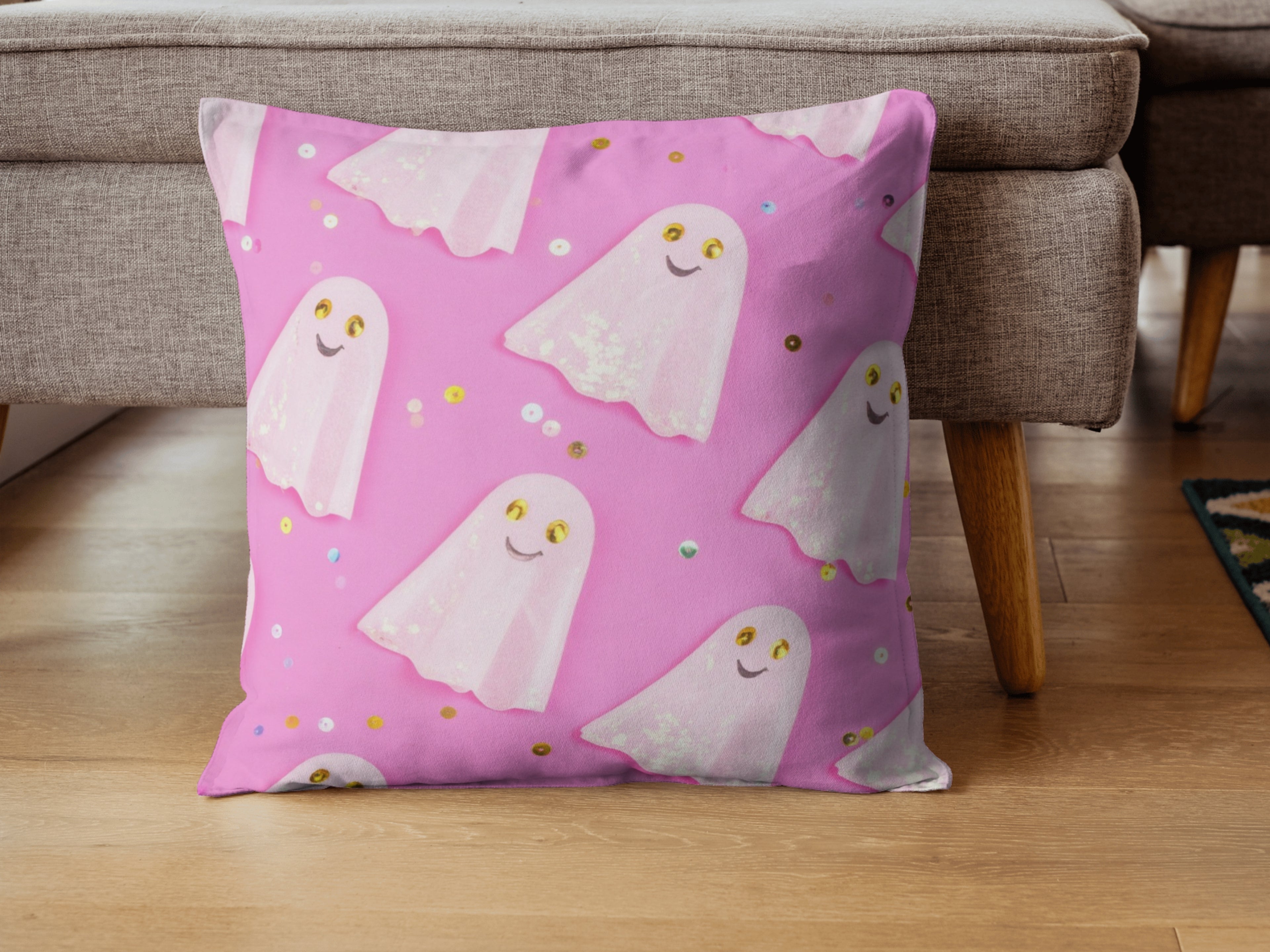 Pink Sequin Ghost Pattern Pillow Case