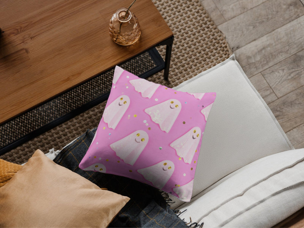 Pink Sequin Ghost Pattern Pillow Case